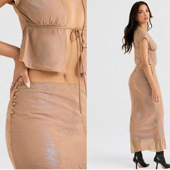 HOUSE OF CB Maia & Dyana Shimmer Cafe Au Lait Bias Maxi Skirt Set NWOT - Picture 4 of 8